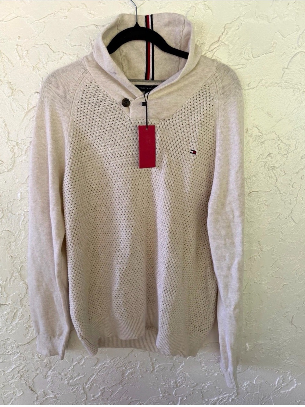 Tommy Hilfiger Cream Knit Sweater with Shawl Detail